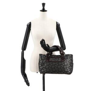 CELINE C Sulky Boogie Hand Bag Canvas Leather Brown Black Purse